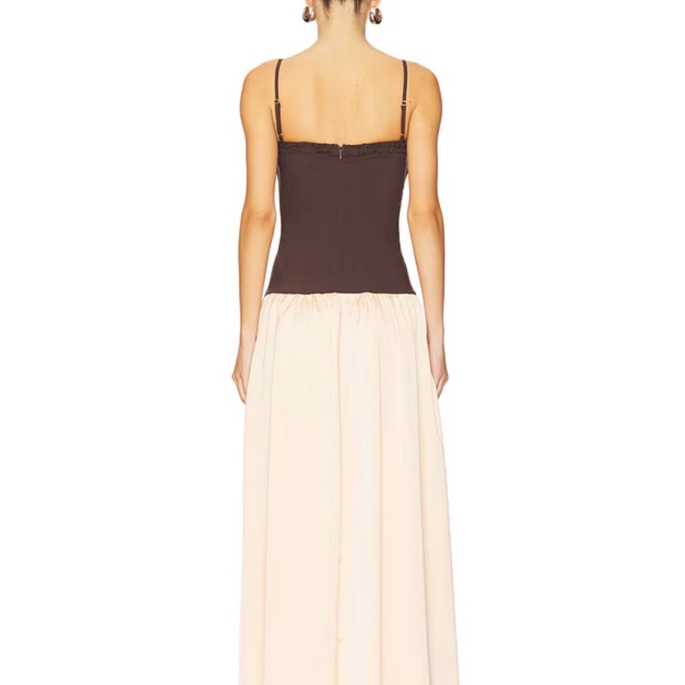 NWT WeWoreWhat Ruffle Corset Maxi Dress in Chestnut & Blush - Picture 3 of 7